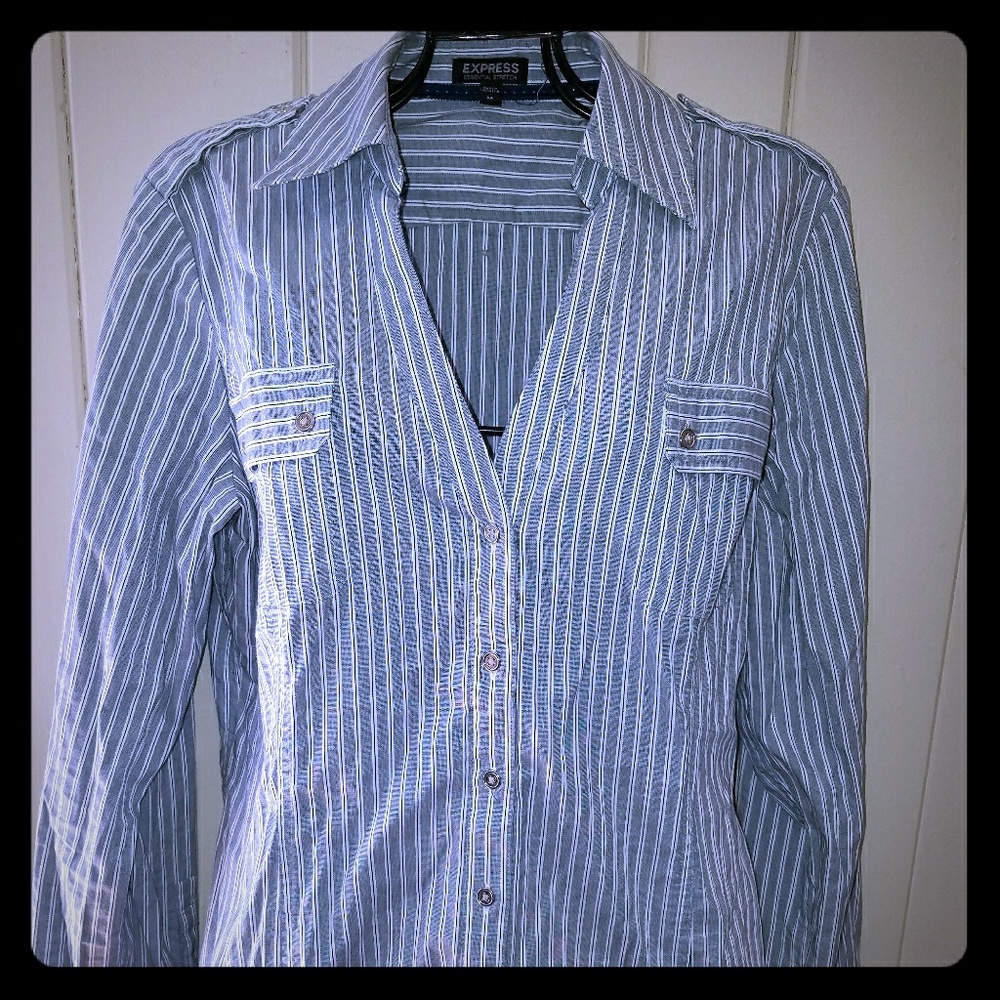 Express pin-striped button down top